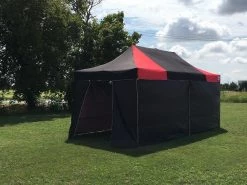 Delta Canopy F/S Model 10'x20' Black Red - Pop Up Tent Pro With Solid Walls